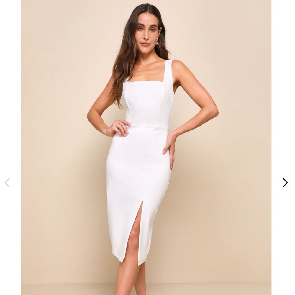 Lulu's | Baby, You're The One White Sleeveless Bodycon Midi Dress - M